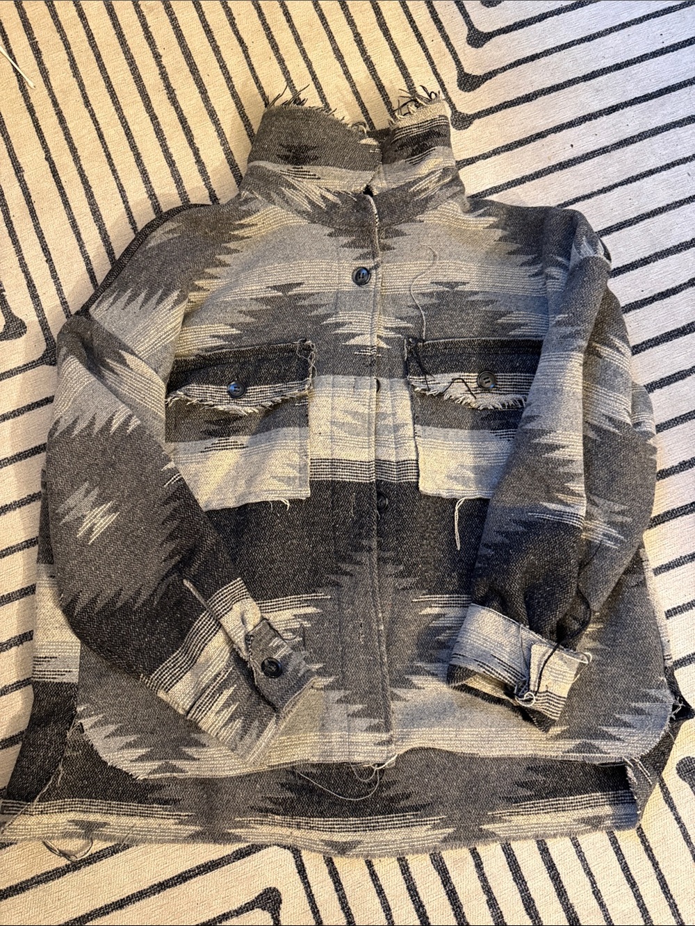 BKE Gray and Off-White Aztec Knit Shacket